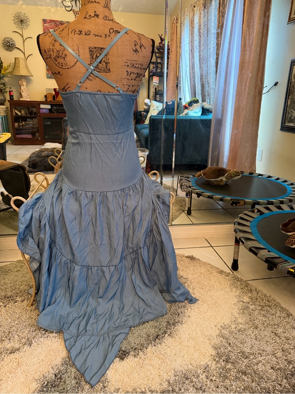 Denim Blue Ruffle High-Low Sundress - Picture 7 of 8